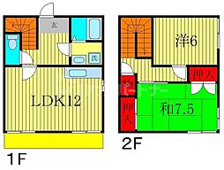 小金原タウンハウスB 2階2LDKの間取り