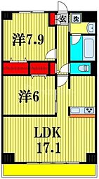 プレド・ラガール 2LDKの間取図画像