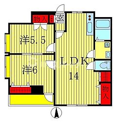 フォンテーヌ市川 2LDKの間取図画像