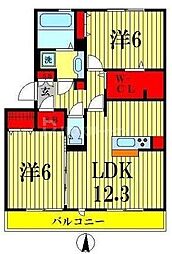 リヴェール南流山A 2LDKの間取図画像