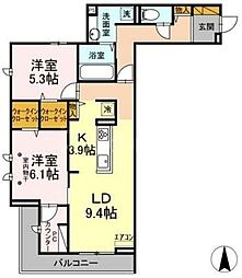 ラフォーレ弍番館 2LDKの間取図画像