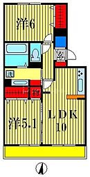 プレミールB 2LDKの間取図画像