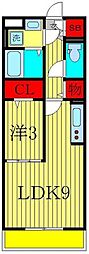 メルヴェーユ 1DKの間取図画像