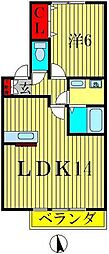 オベルジーヌB 1LDKの間取図画像