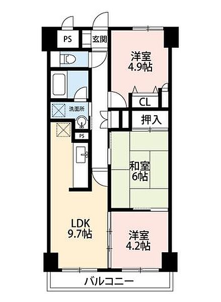 マーブル小手指 ｜埼玉県所沢市小手指台(賃貸マンション3LDK・2階・57.75㎡)の写真 その2