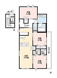 ホワイトプレインズ 2階3LDKの間取り