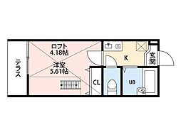 メゾンドシエル航空公園 1階1Kの間取り