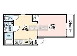 ドルチェテラス川越南大塚 3階1Kの間取り