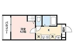 MELDIA西所沢II 1階1Kの間取り