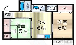 中本マンション 2DKの間取図画像