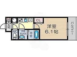 ベラジスタ塚本 3階1Kの間取り