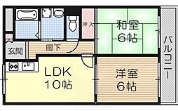第2毛利マンション 2LDKの間取図画像