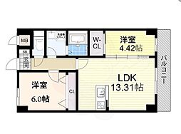 豊中市三和町1丁目マンション 2LDKの間取図画像