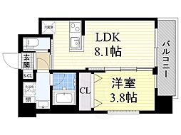 ディームス御幣島 1LDKの間取図画像