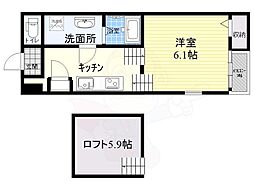 ハーモニーテラス野里2 1Kの間取図画像