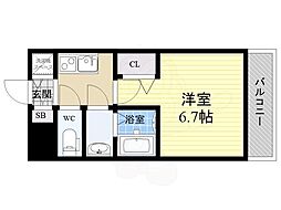 セオリー大阪フルール 1Kの間取図画像