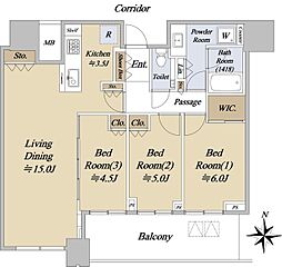 梅田ガーデンレジデンス 27階3LDKの間取り