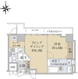 ジーニス大阪ウエスト棟 25階1LDKの間取り