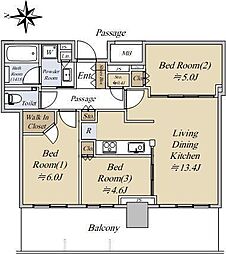 シティタワー東梅田パークフロント 24階3LDKの間取り
