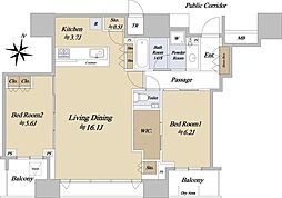 シティタワー梅田東 41階2LDKの間取り