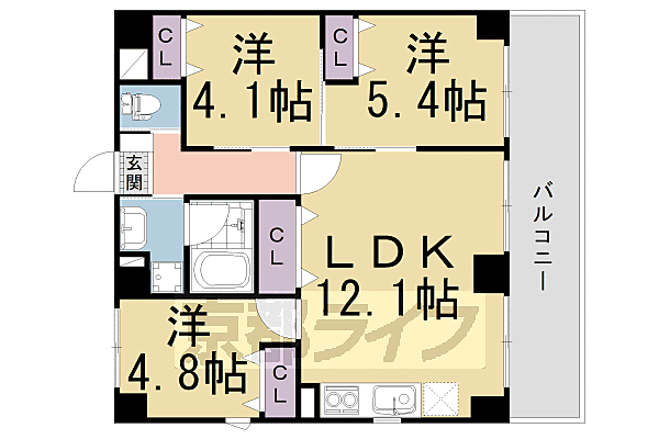 ＧＲＡＮＤ　ＬＡＴＴＩＣＥ　ＫＡＷＡＲＡＭＡＣＨＩ　ＳＨＩＣ 301｜京都府京都市下京区東枳殻馬場通七条上る住吉町(賃貸マンション3LDK・3階・58.32㎡)の写真 その2