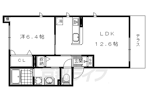 京都府京都市伏見区石田大受町(賃貸マンション1LDK・1階・47.18㎡)の写真 その2