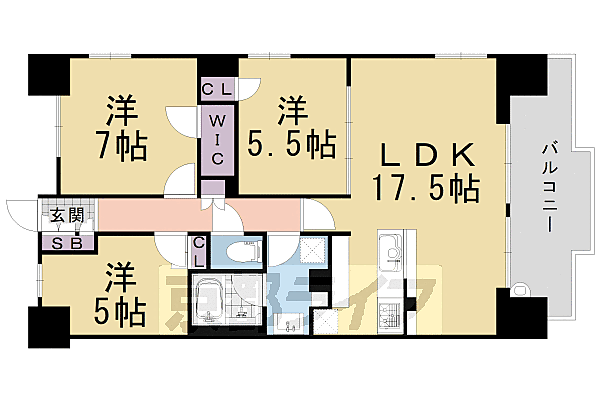 京都府長岡京市天神1丁目(賃貸マンション3LDK・7階・75.89㎡)の写真 その2