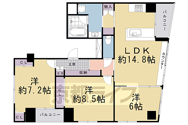 アラモード・グラン御池 201｜京都府京都市中京区油小路通御池下る式阿弥町(賃貸マンション3LDK・2階・79.30㎡)の写真 その2