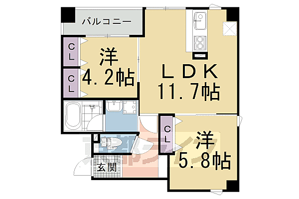 ＧＲＡＮＤ　ＬＡＴＴＩＣＥ　ＫＡＷＡＲＡＭＡＣＨＩ　ＳＨＩＣ 403｜京都府京都市下京区東枳殻馬場通七条上る住吉町(賃貸マンション2LDK・4階・52.27㎡)の写真 その2