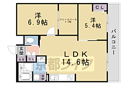 京都地下鉄東西線 椥辻駅 徒歩7分の賃貸マンション 2階2SLDKの間取り