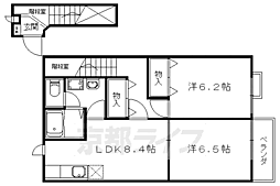 京都地下鉄東西線 小野駅 徒歩7分の賃貸アパート 2階2DKの間取り