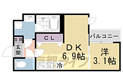 JR東海道・山陽本線 山科駅 徒歩15分の賃貸マンション 3階1DKの間取り