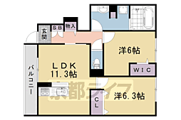 阪急嵐山線 松尾大社駅 徒歩14分の賃貸アパート 1階2LDKの間取り