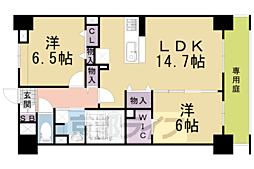 阪急京都本線 西山天王山駅 徒歩3分の賃貸マンション 1階2LDKの間取り