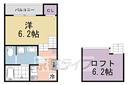 京阪本線 伏見稲荷駅 徒歩9分の賃貸アパート 2階1Kの間取り