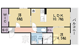 近鉄京都線 伏見駅 徒歩7分の賃貸アパート 2階2LDKの間取り