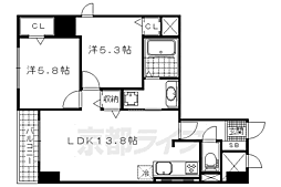 京都地下鉄東西線 東野駅 徒歩1分の賃貸マンション 3階2LDKの間取り