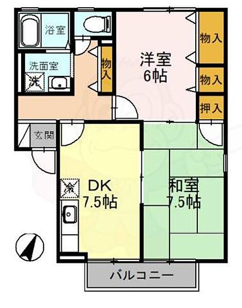 京都府京都市伏見区深草大亀谷東安信町(賃貸アパート2DK・2階・51.00㎡)の写真 その2