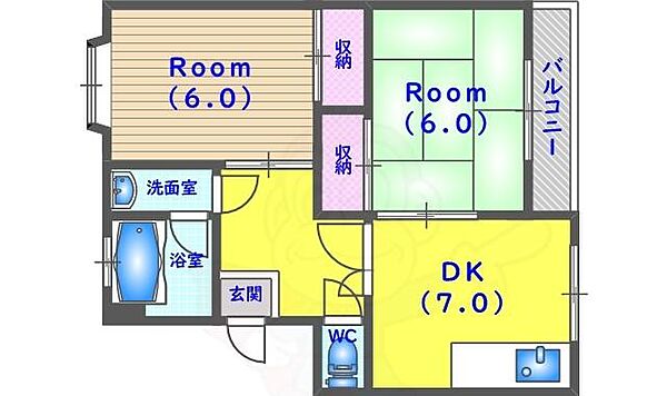 コーポ春田 ｜京都府向日市物集女町御所海道(賃貸アパート2DK・1階・46.50㎡)の写真 その2