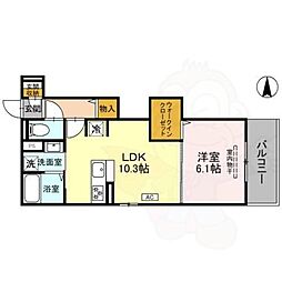 （仮称）D-room西京極殿田町PJ C棟 2階1LDKの間取り