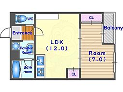 第31長栄コーポきぬもと 2階1LDKの間取り