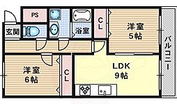 エザンス豊田 3階2LDKの間取り