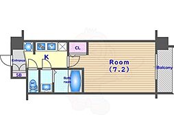 エステムコート京都二条 7階1Kの間取り