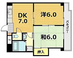 JR奈良線 桃山駅 徒歩10分の賃貸マンション 3階2DKの間取り