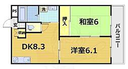 京阪宇治線 桃山南口駅 徒歩3分の賃貸マンション 4階2DKの間取り