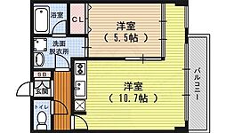 京都地下鉄東西線 二条駅 徒歩5分の賃貸マンション 3階1LDKの間取り