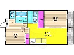 ヴェルドミール桂坂 6階2LDKの間取り