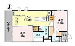 阪急京都本線 西院駅 徒歩4分の賃貸アパート 2階2LDKの間取り