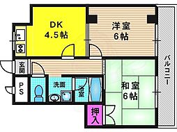 パレアズマ今里 3階2DKの間取り