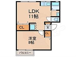 シティハイム桂 2階1LDKの間取り